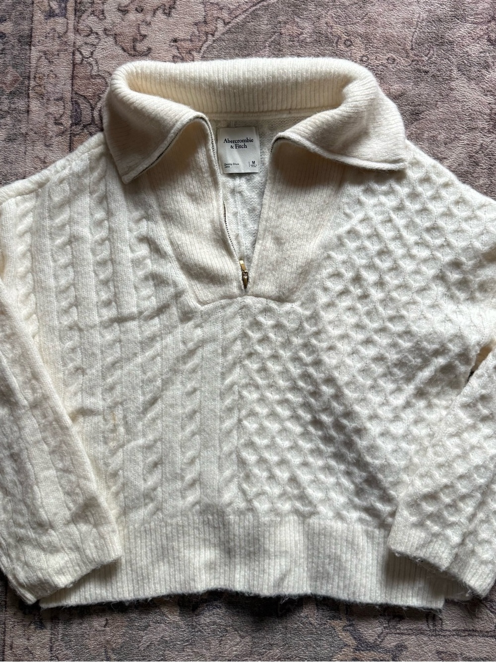Abercrombie & Fitch Cream Cable Knit Quarter Zip Sweater Size Medium